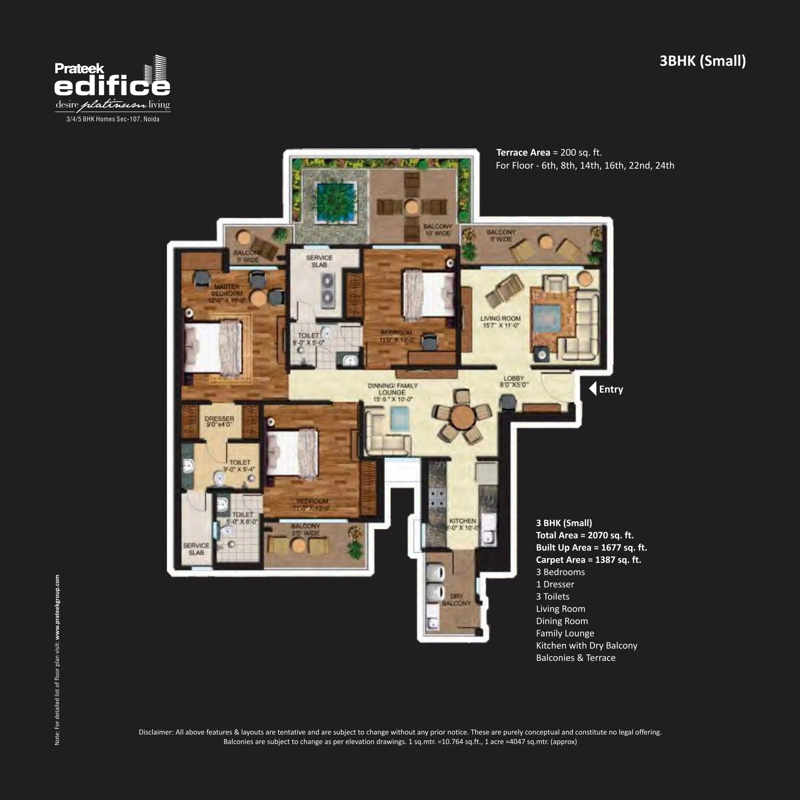 Prateek Edifice 3BHK Floor Plan